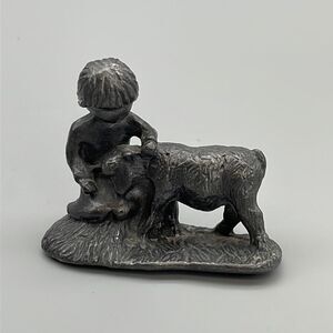 Pewter Figurine Girl with Lamb